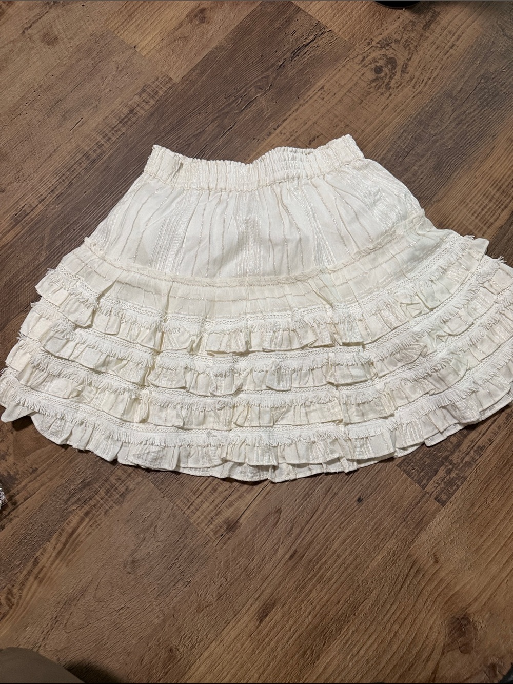 For The Republic Cream Tiered Ruffle Skirt with gold threads